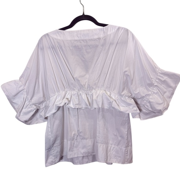 Uterque Women’s White Cotton Ruffle Normcore Top sz M - Picture 6 of 12